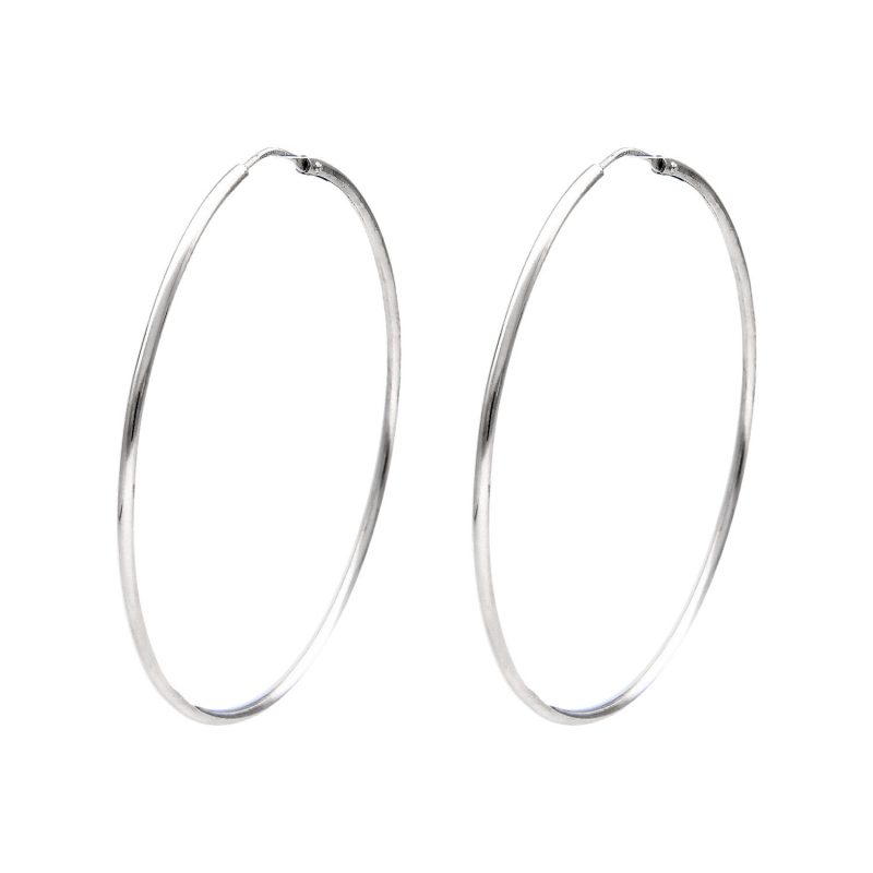 Orecchini A Cerchio In Oro Bianco 10k 40 Mm - Tubo Lucido, Chiusura A Scatto, Peso 2,4 Gr, Gioielli Eleganti Per Donna