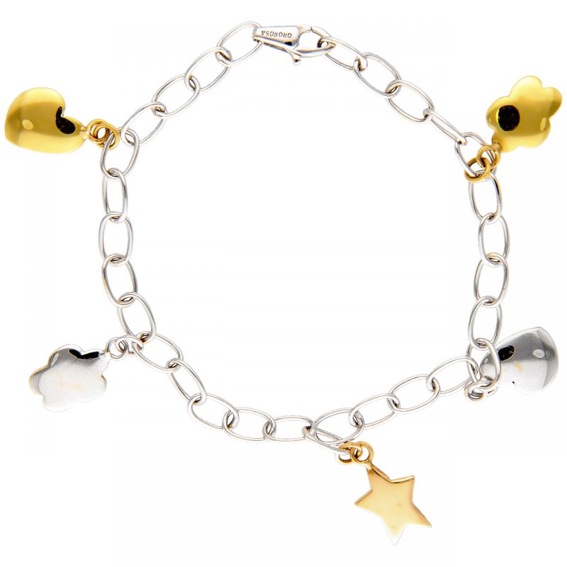 White and yellow gold bracelet with charms