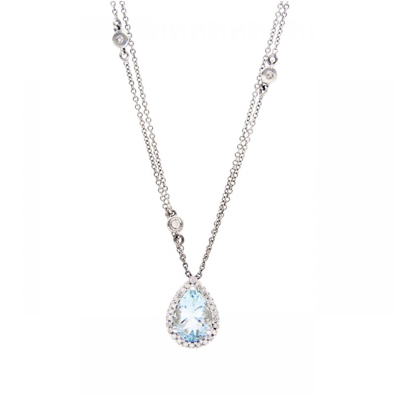 Necklace with pendant white gold with aquamarine and diamonds