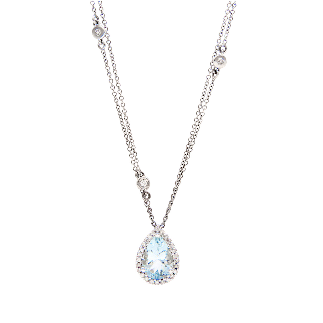 Cadena oro blanco con aguamarina y diamantes