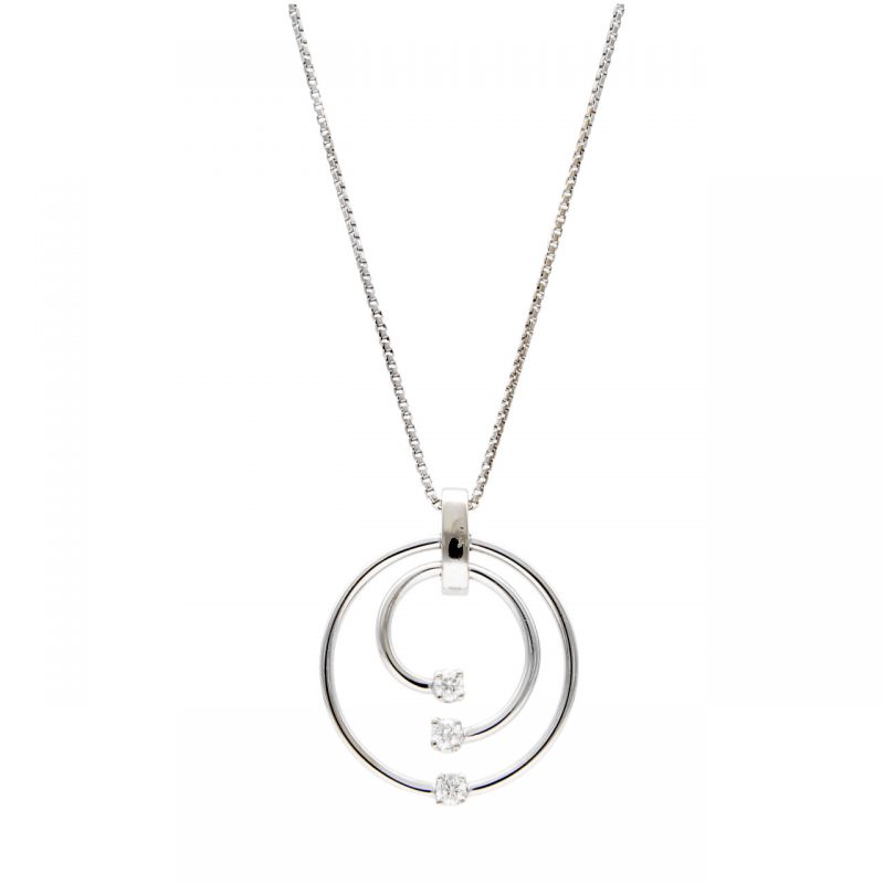 Necklace with pendant white gold and 3 diamonds