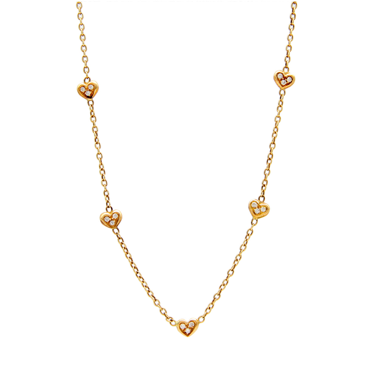Collana oro giallo con cuori con diamanti