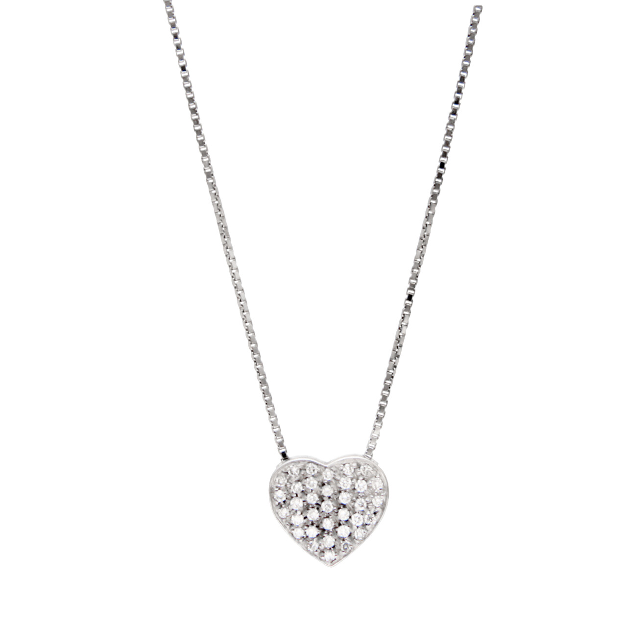 Collana oro bianco cuore con diamanti
