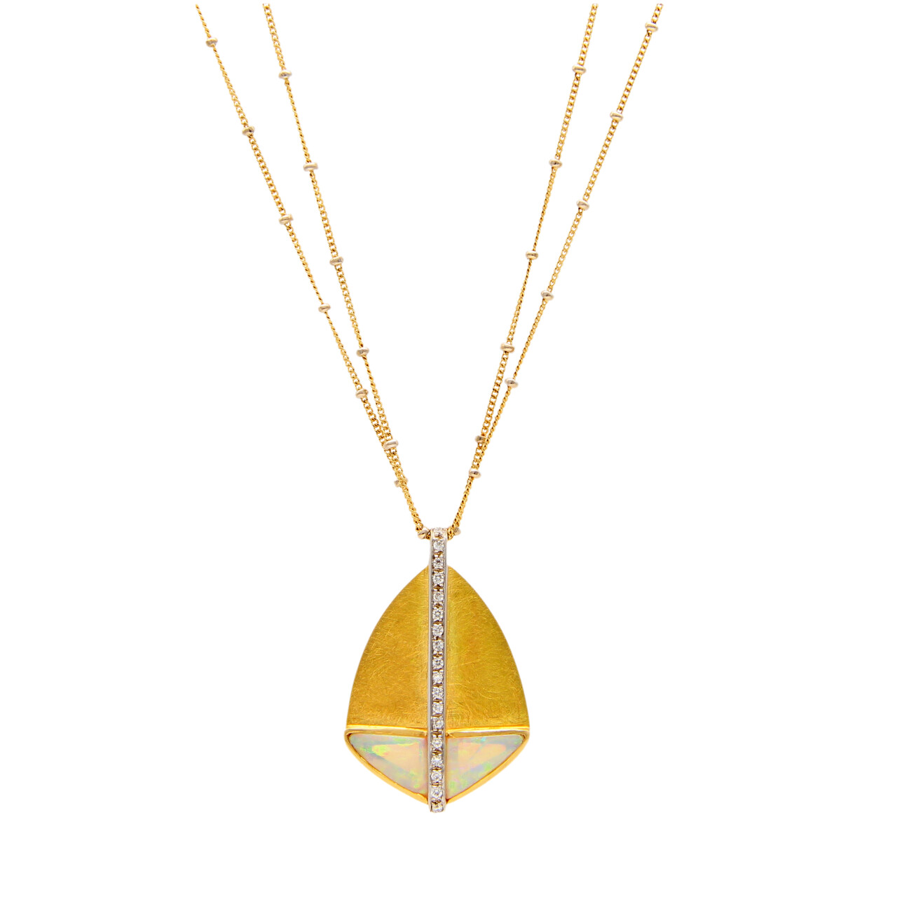 Gelb- und Weißgold Halskette mit Anhänger mit Opal und Diamanten