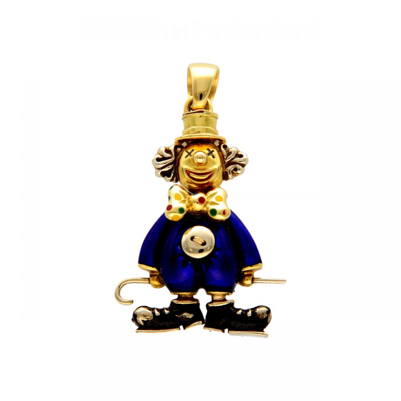 Pendant clown yellow and white gold