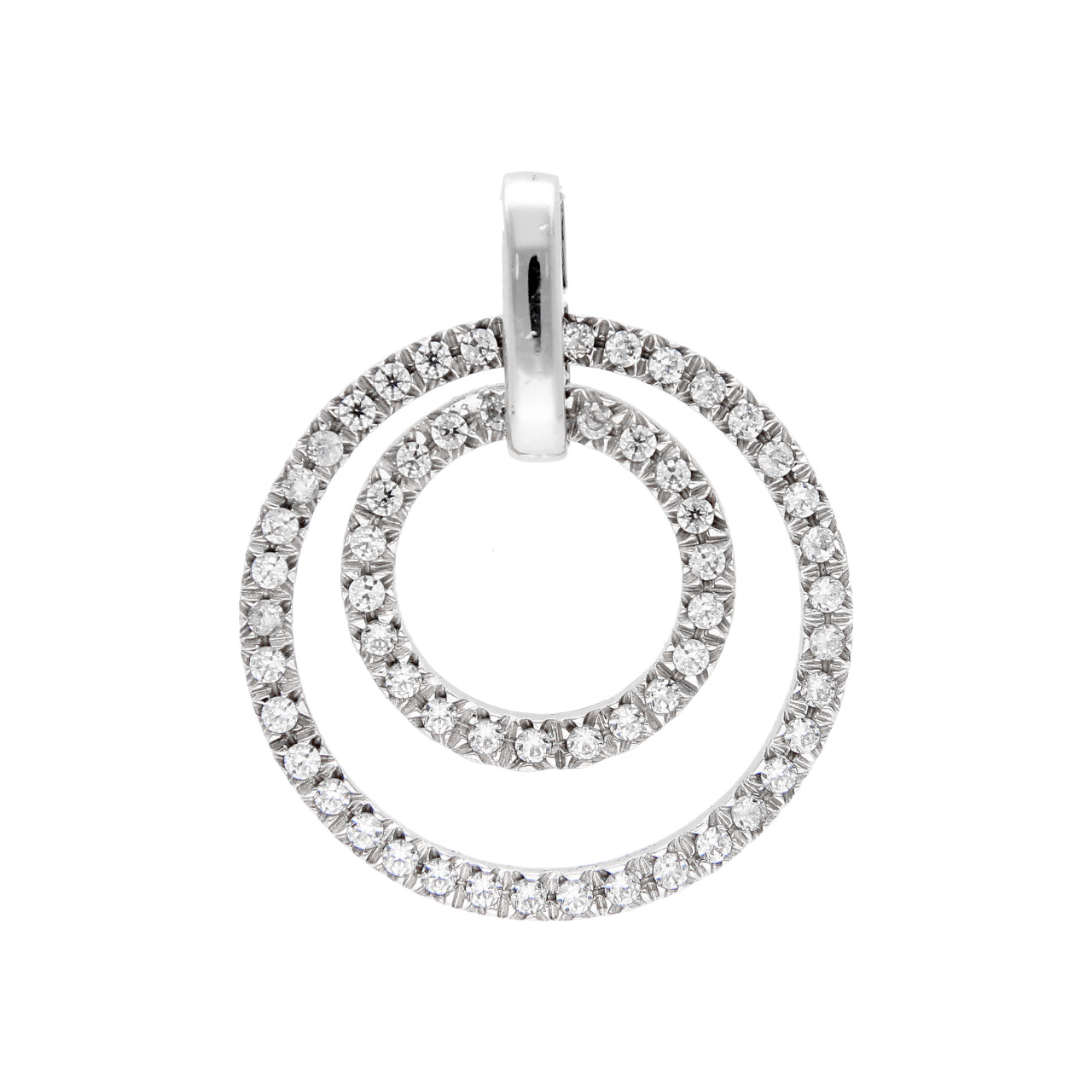 Ciondolo doppio cerchio oro bianco e zirconi