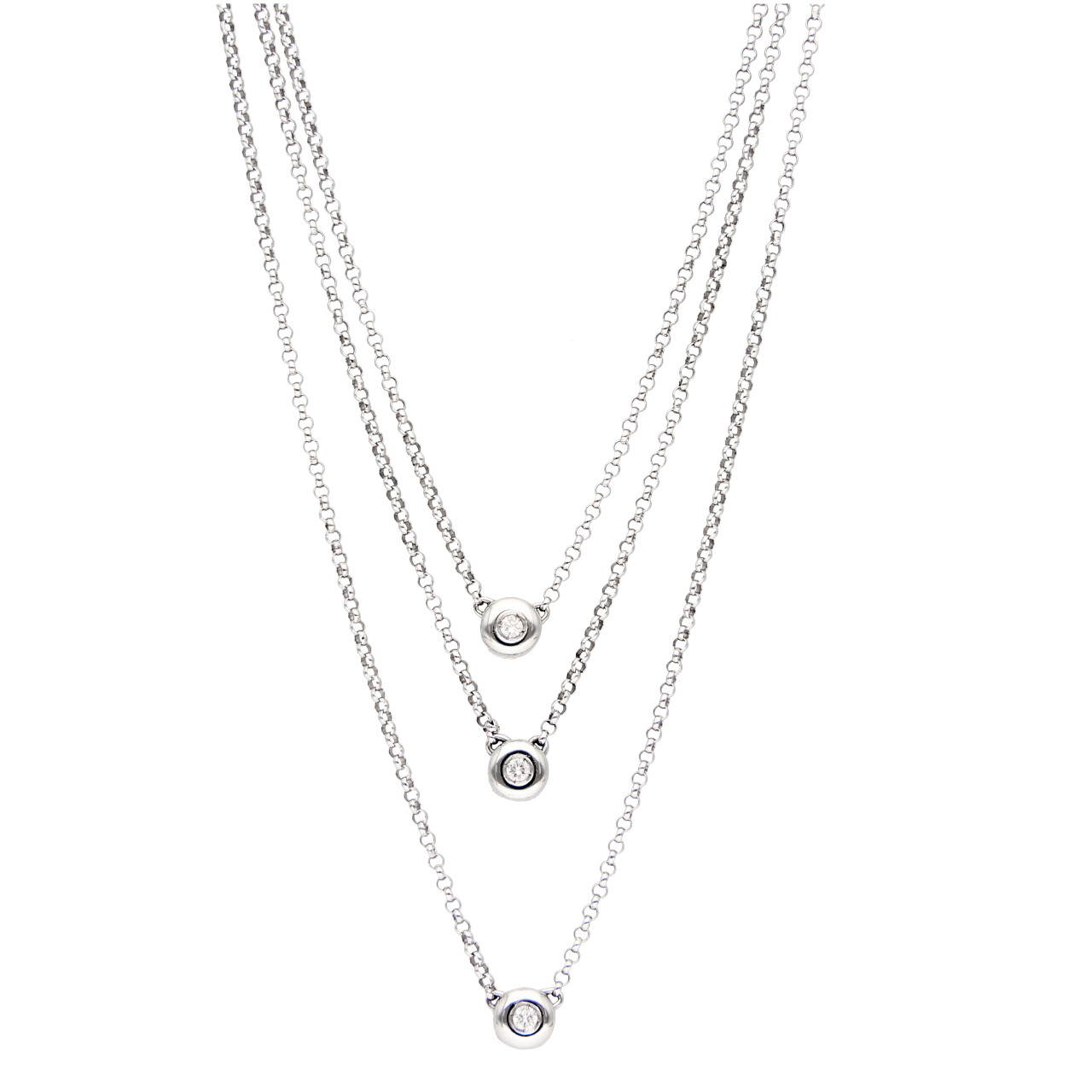 Weißgold Halskette mit drei Anhängern mit Diamanten