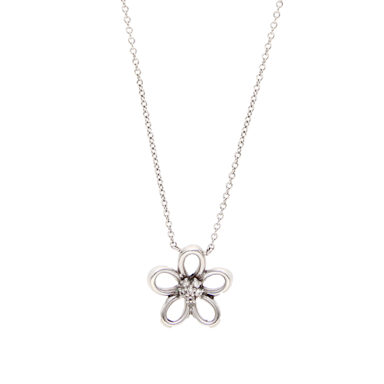 Collana oro bianco fiore di diamanti