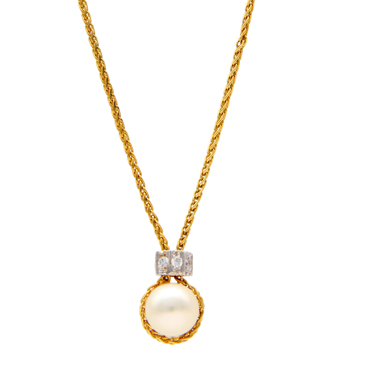 Collana oro giallo e bianco con perla e zirconi