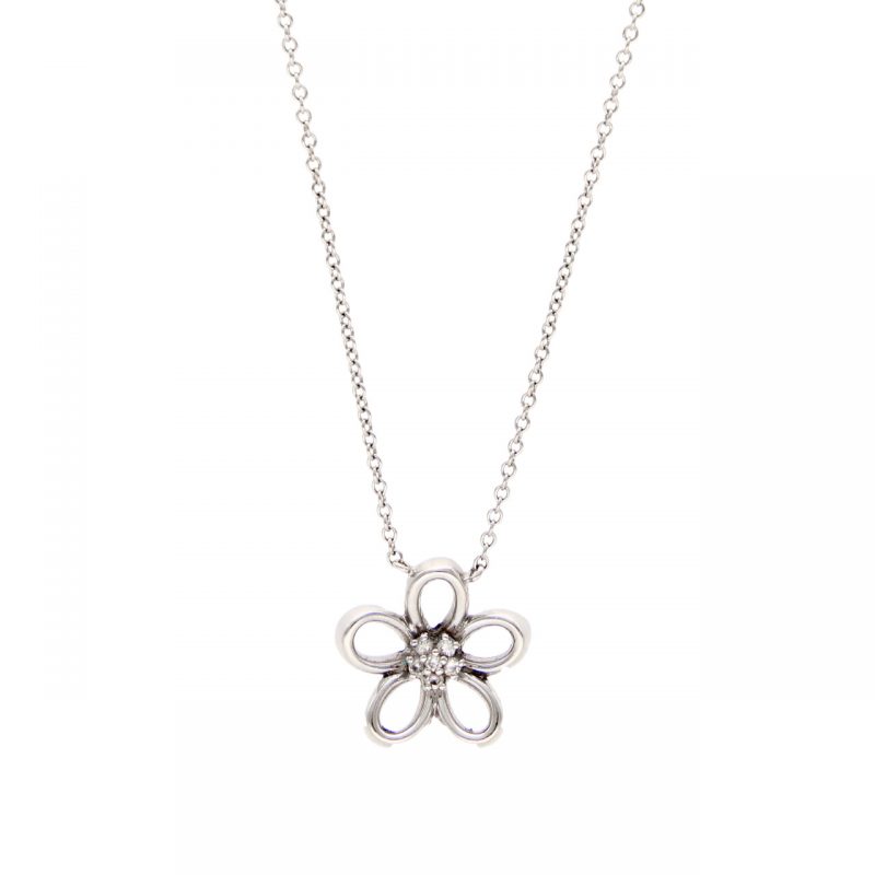 Necklace with Flower pendant white gold and diamonds
