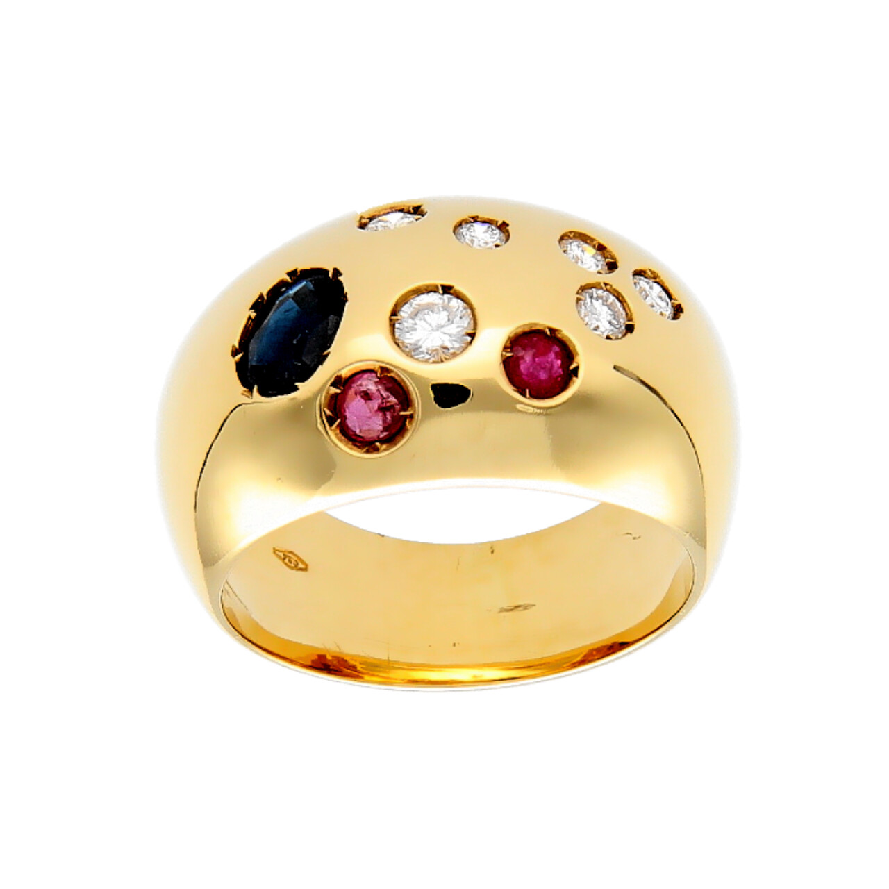 Gelbgold Ring mit Saphir, Rubinen und Diamanten