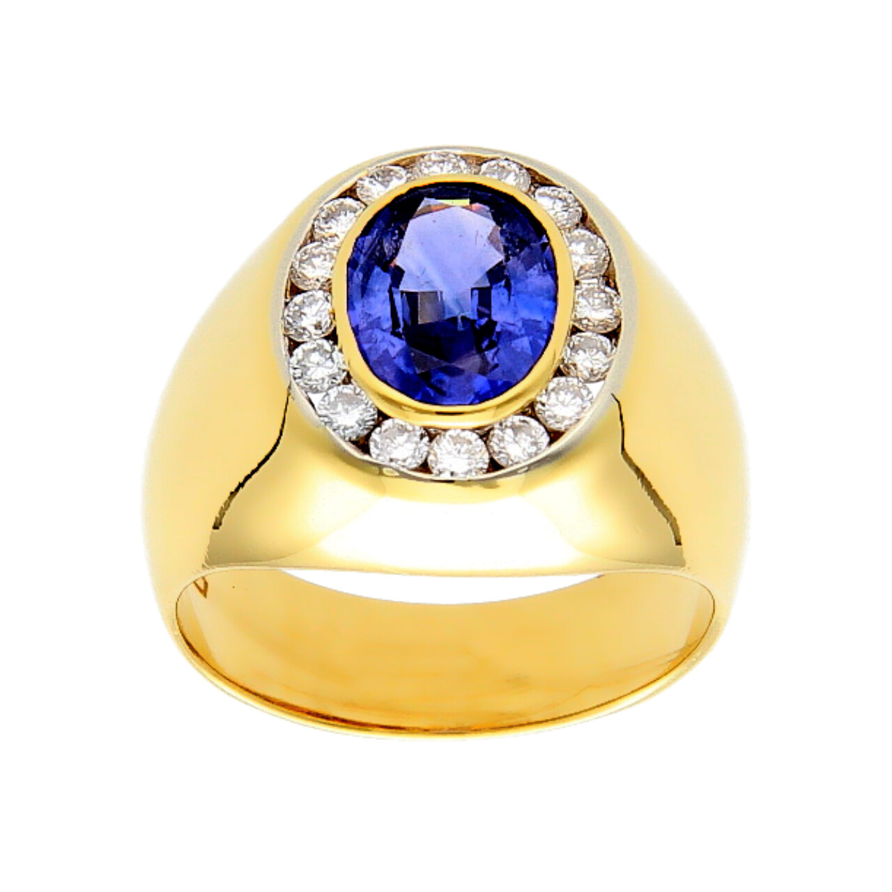 Gelbgold Ring mit Saphir und Diamanten