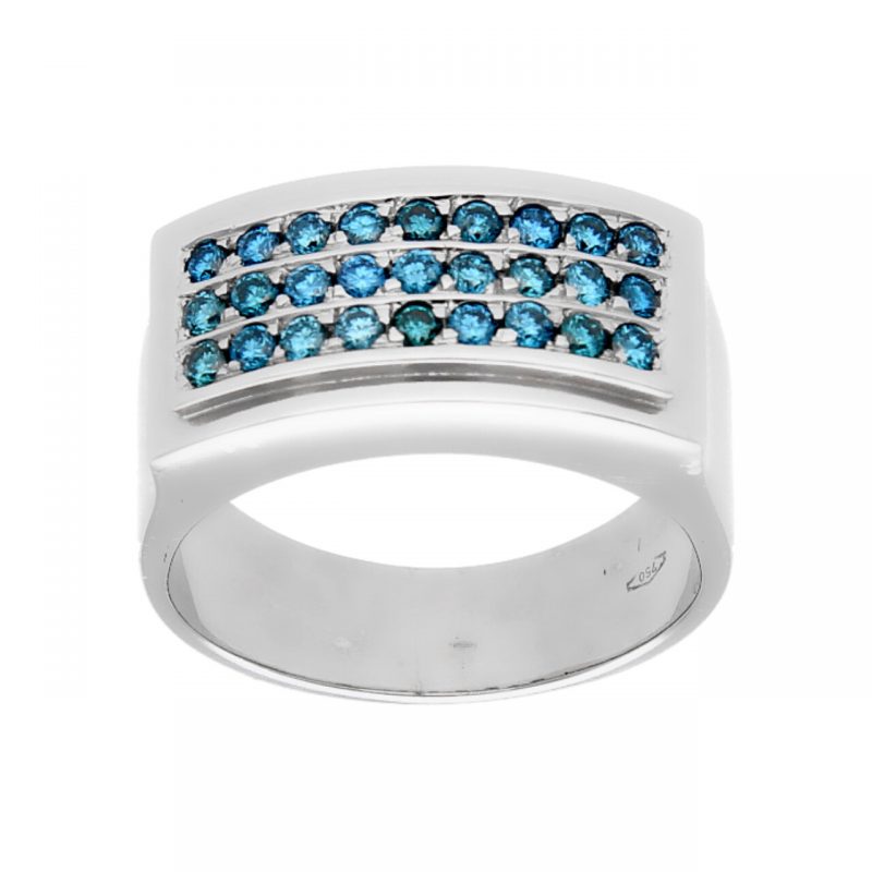 Weißgold Ring mit blauen Diamanten