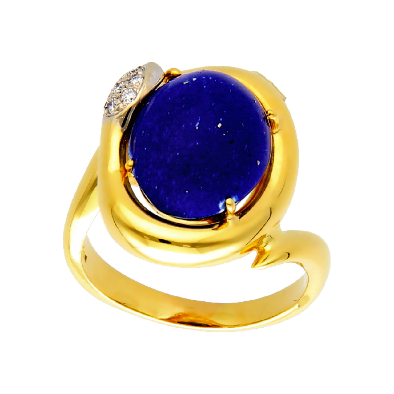 Anello oro giallo con lapislazzulo e diamanti