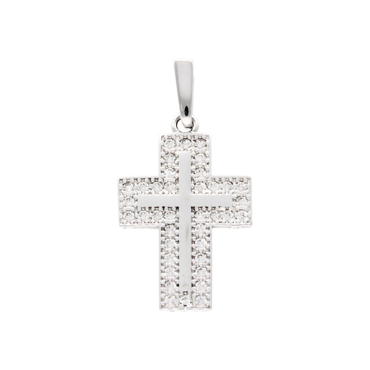 Ciondolo croce oro bianco con zirconi