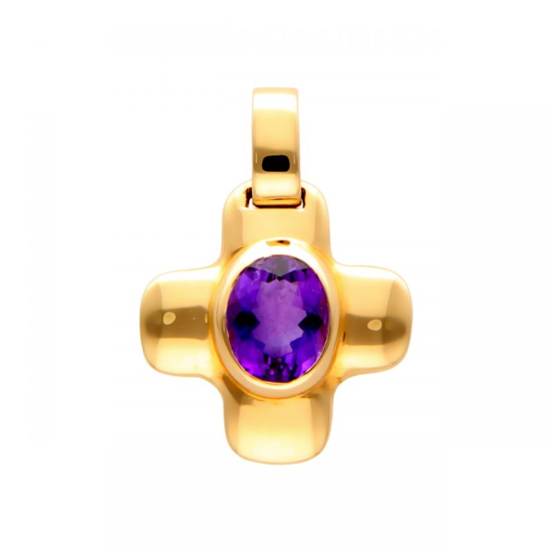 Cross pendant yellow gold with amethyst