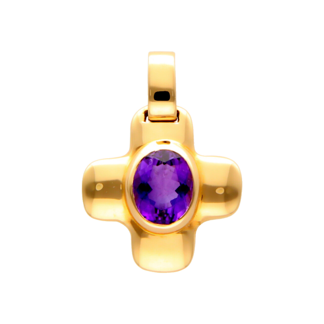 Colgante cruz oro amarillo con amatista