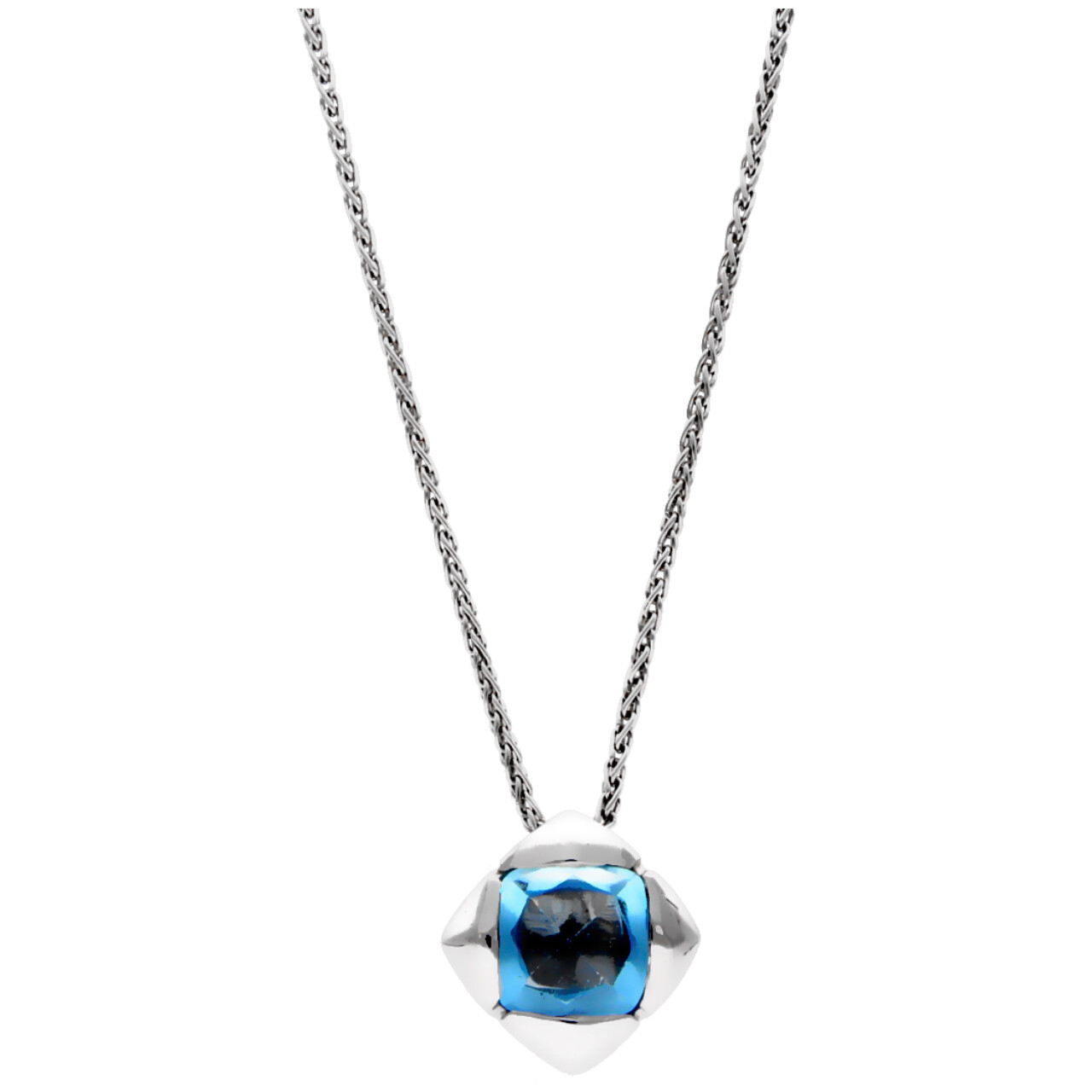 Collana con pendente in oro bianco e quarzo azzurro