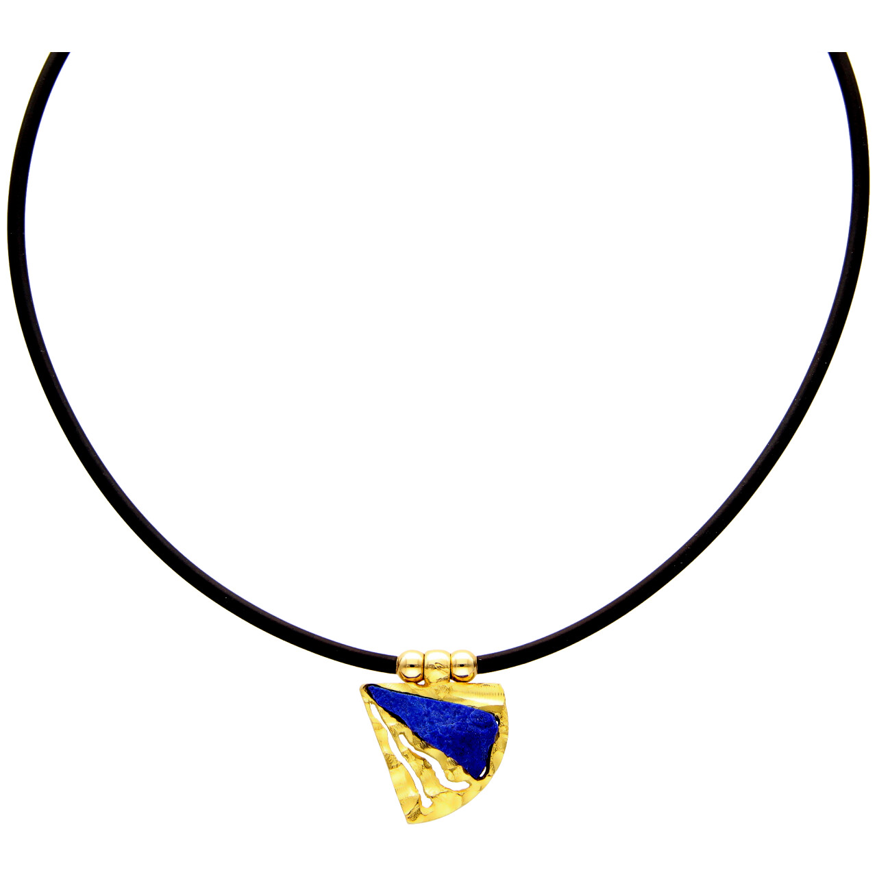 Gummi Halskette mit Anhänger aus Gelbgold mit Lapislazuli