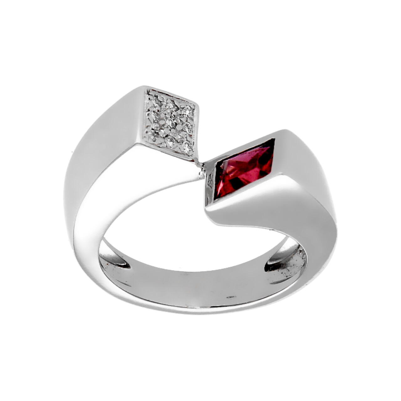 Anello in oro bianco con diamanti e pietra rosa