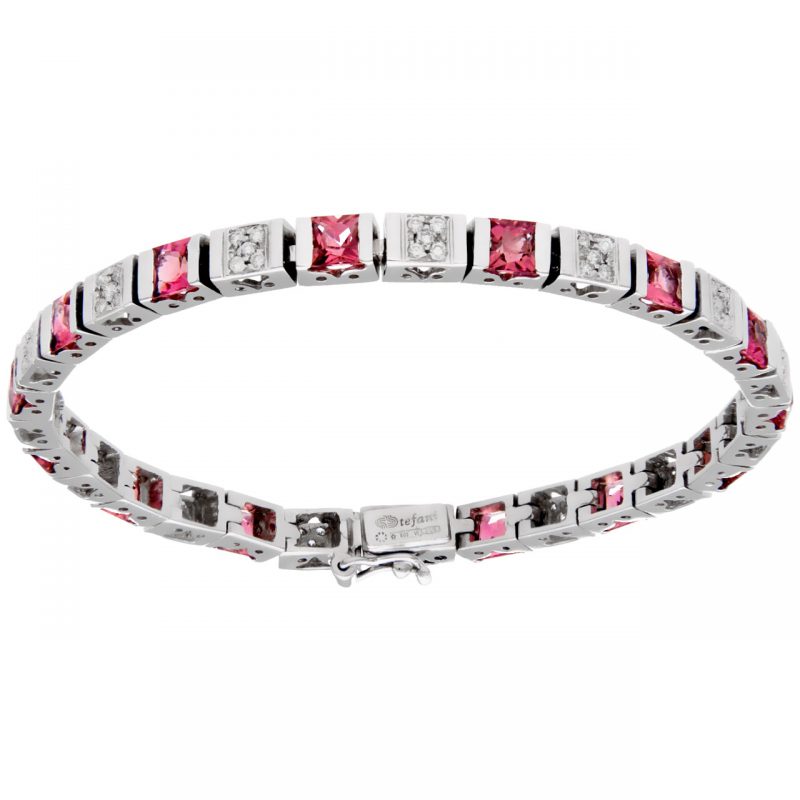 White gold bracelet with diamonds and pink stones