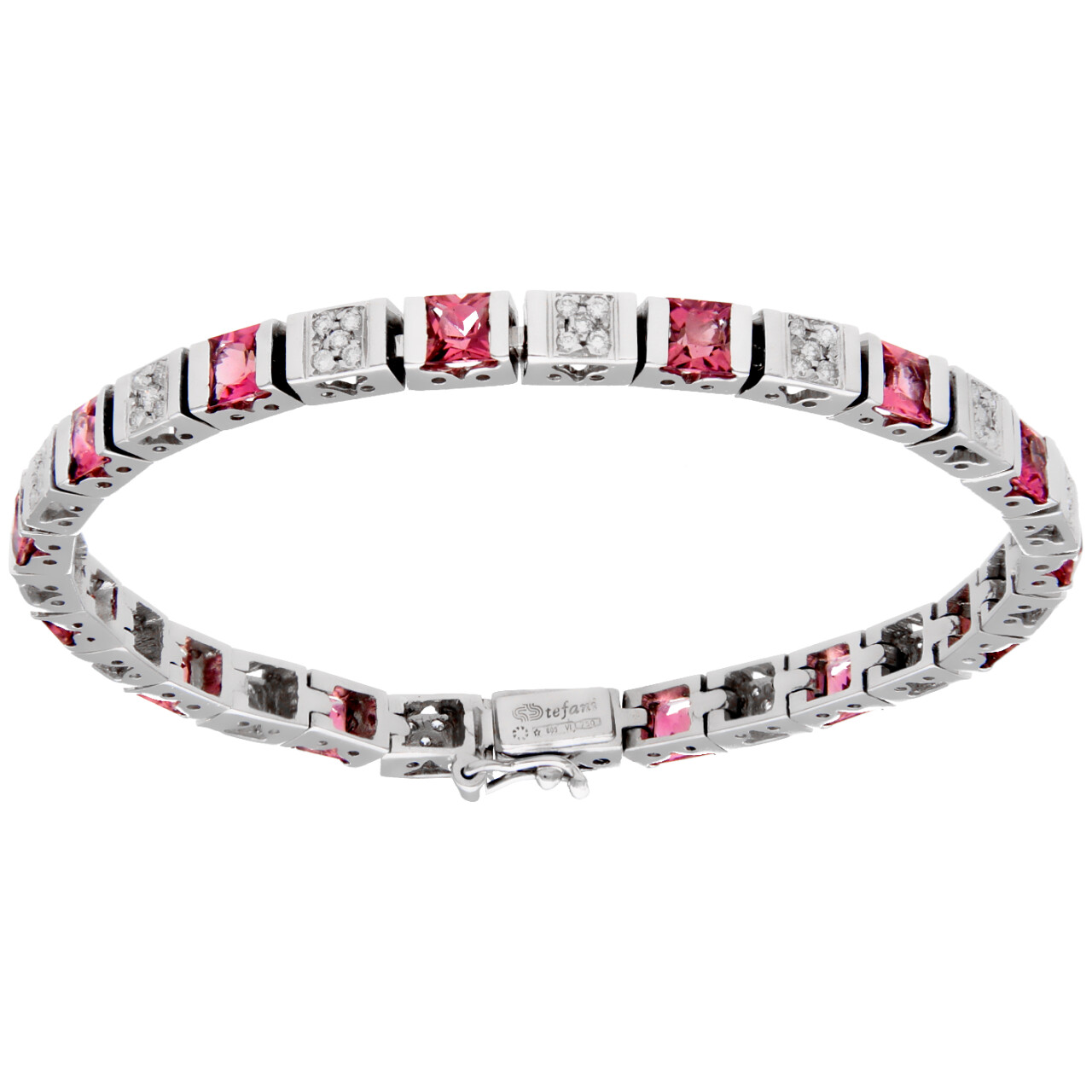 Bracciale in oro bianco con diamanti e pietre rosa