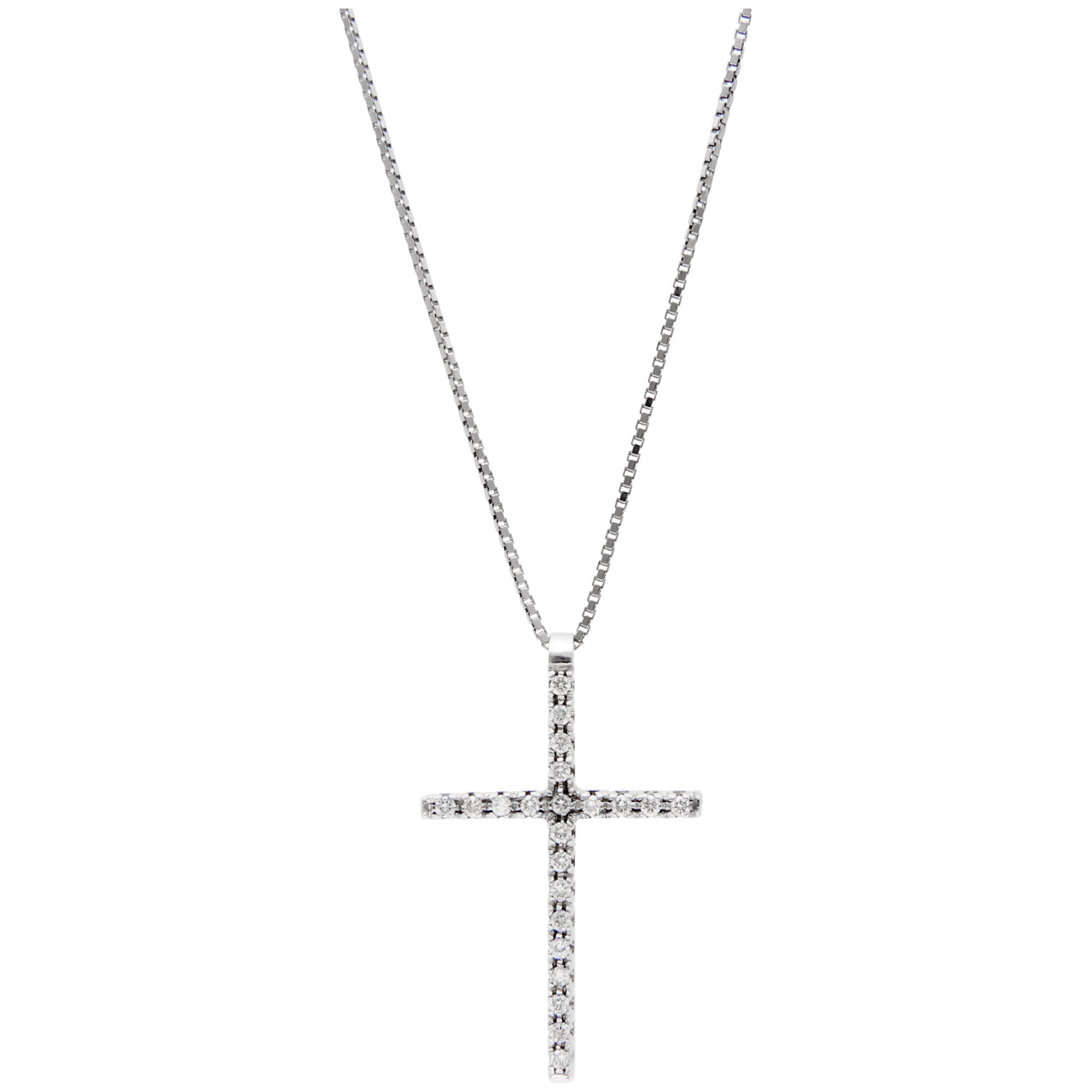 Halskette mit Kreuz-Anhänger aus Weißgold und Diamanten
