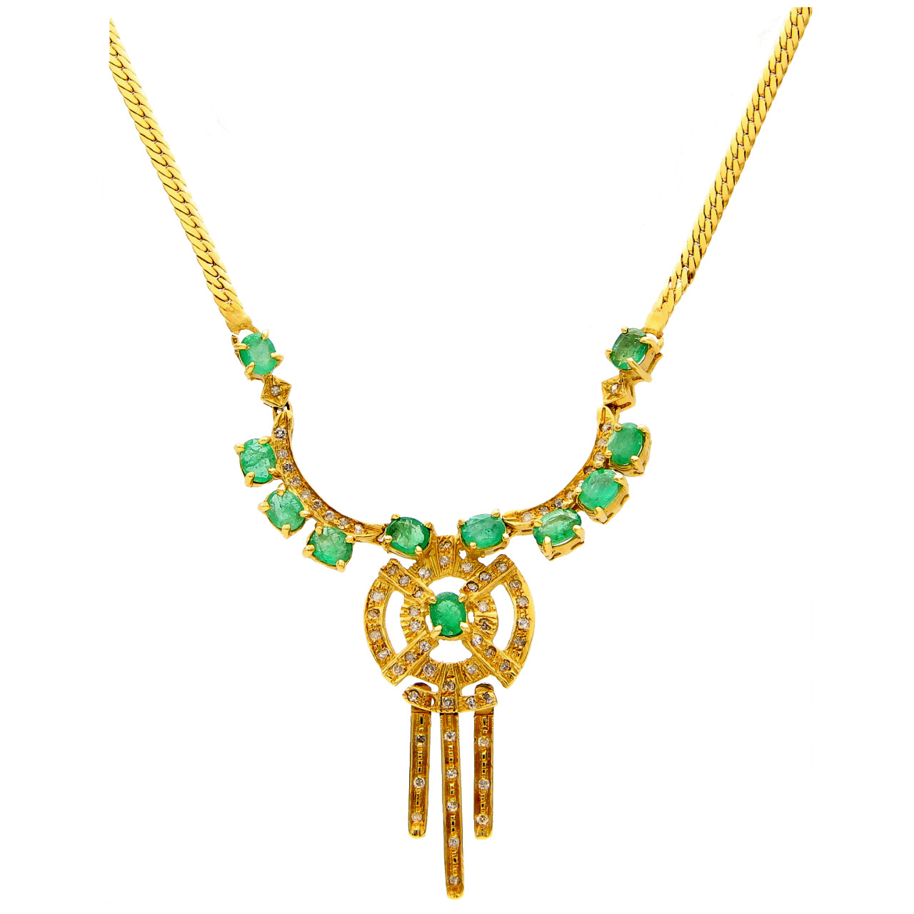 Collana oro giallo con diamanti e smeraldi