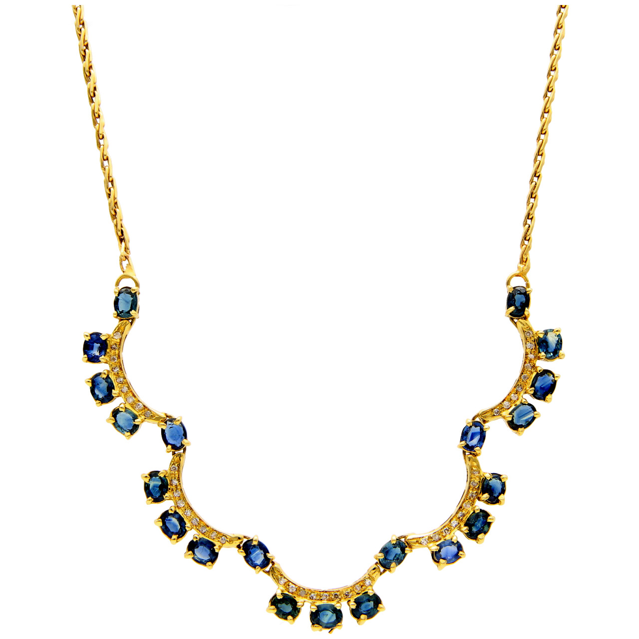 Collana oro giallo con zaffiri e diamanti