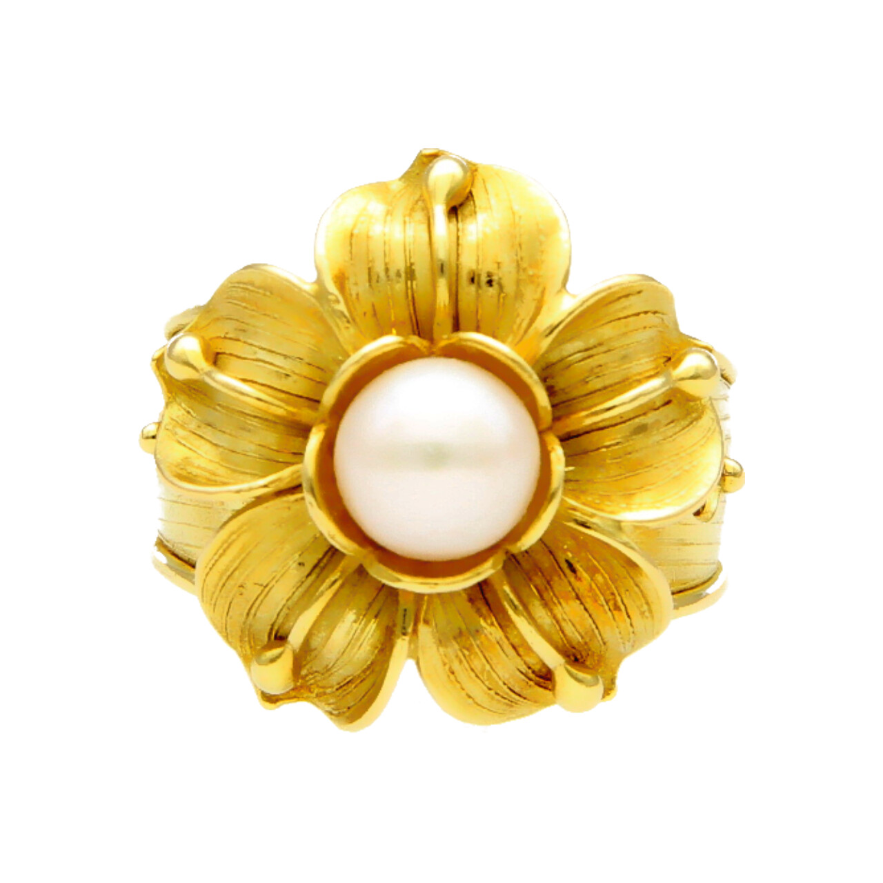 Anello fiore oro giallo con perla