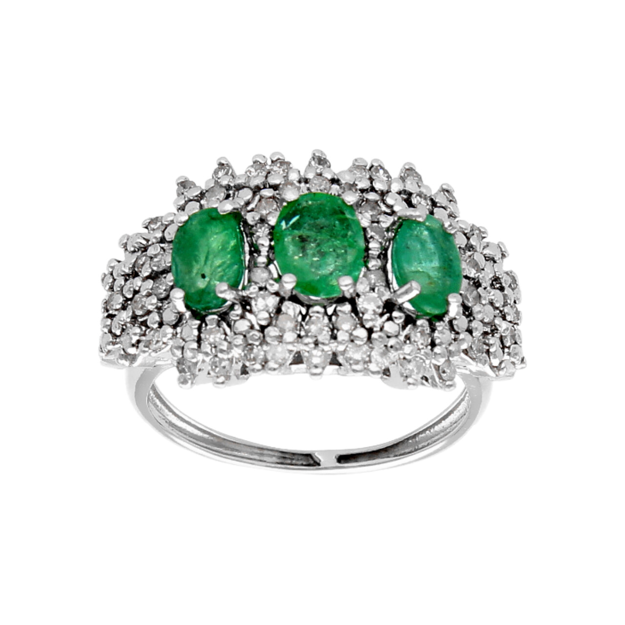 Ring aus Weißgold mit Diamanten und Smaragden