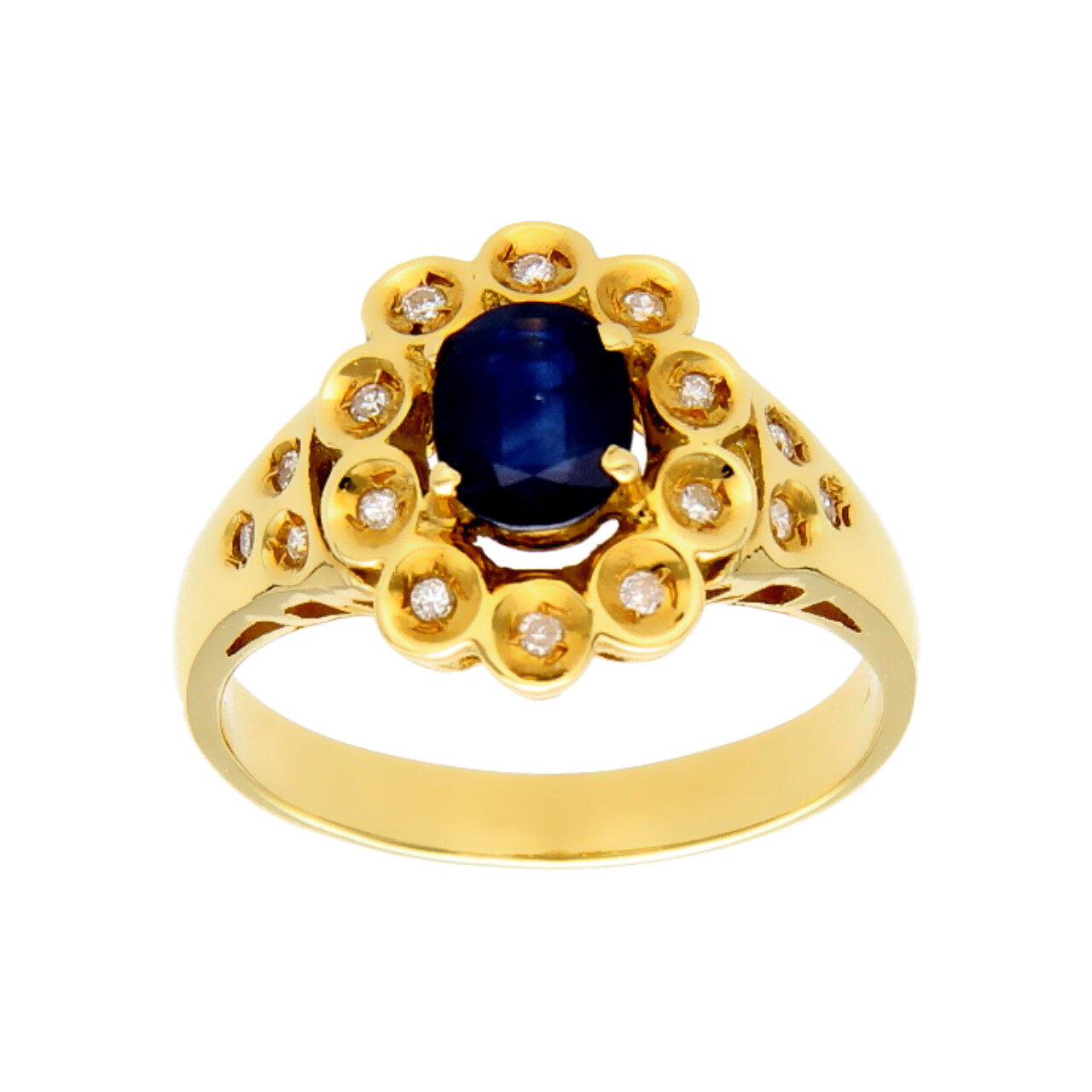 Anello oro giallo con diamanti e zaffiro