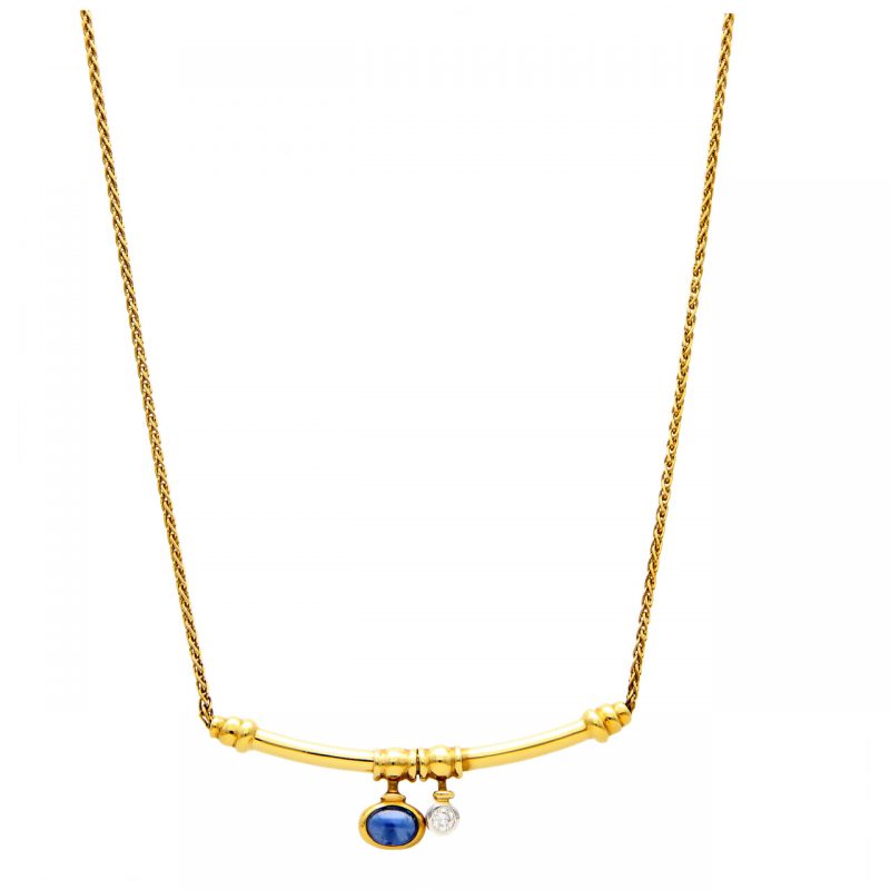 Yellow gold necklace with sapphire and diamond