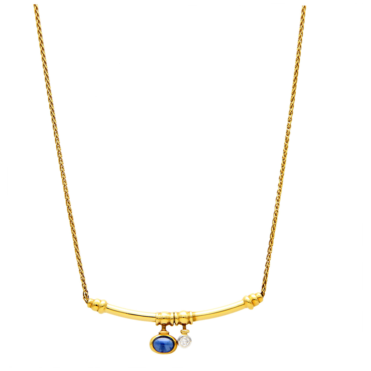 Gelbgold Halskette mit Saphir und Diamanten
