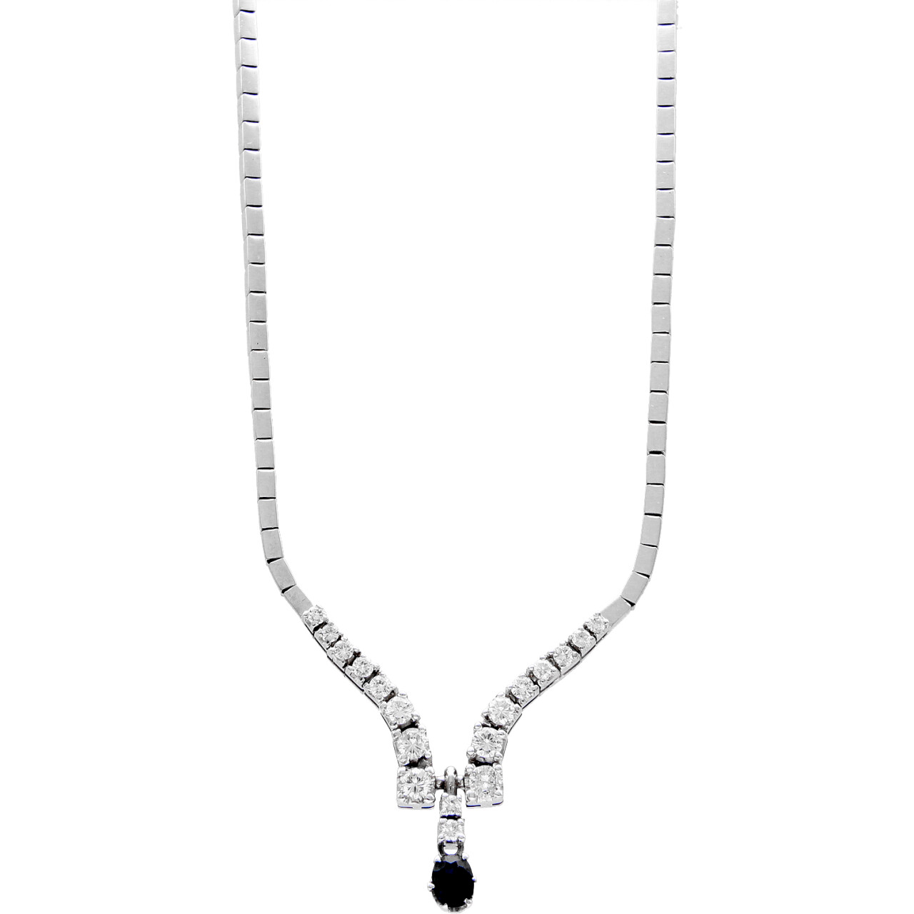 Weißgold Halskette mit Diamanten und Saphir
