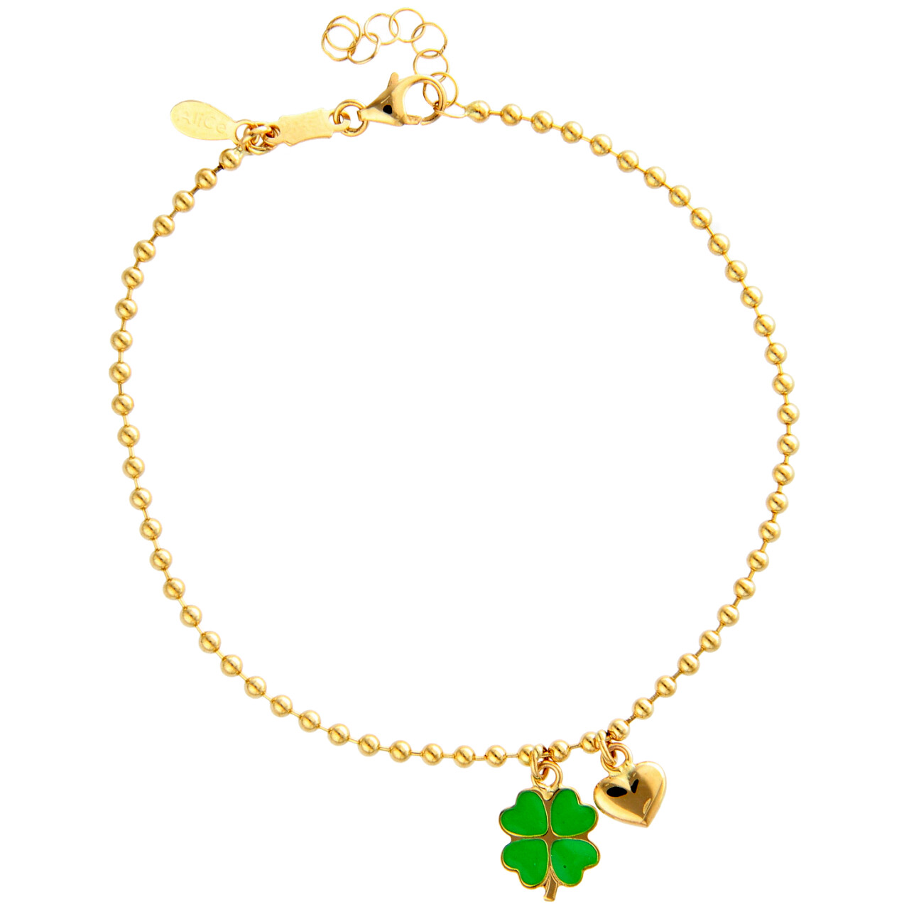 Braccialetto con charms quadrifoglio e cuore Oro giallo