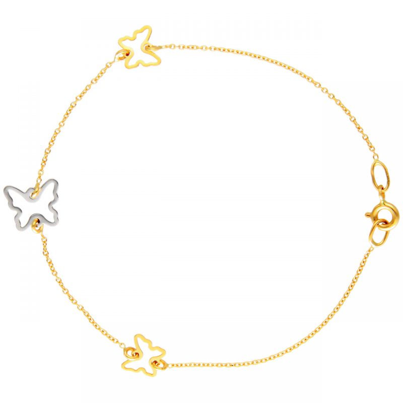 Bracelet yellow and white gold with butterflies