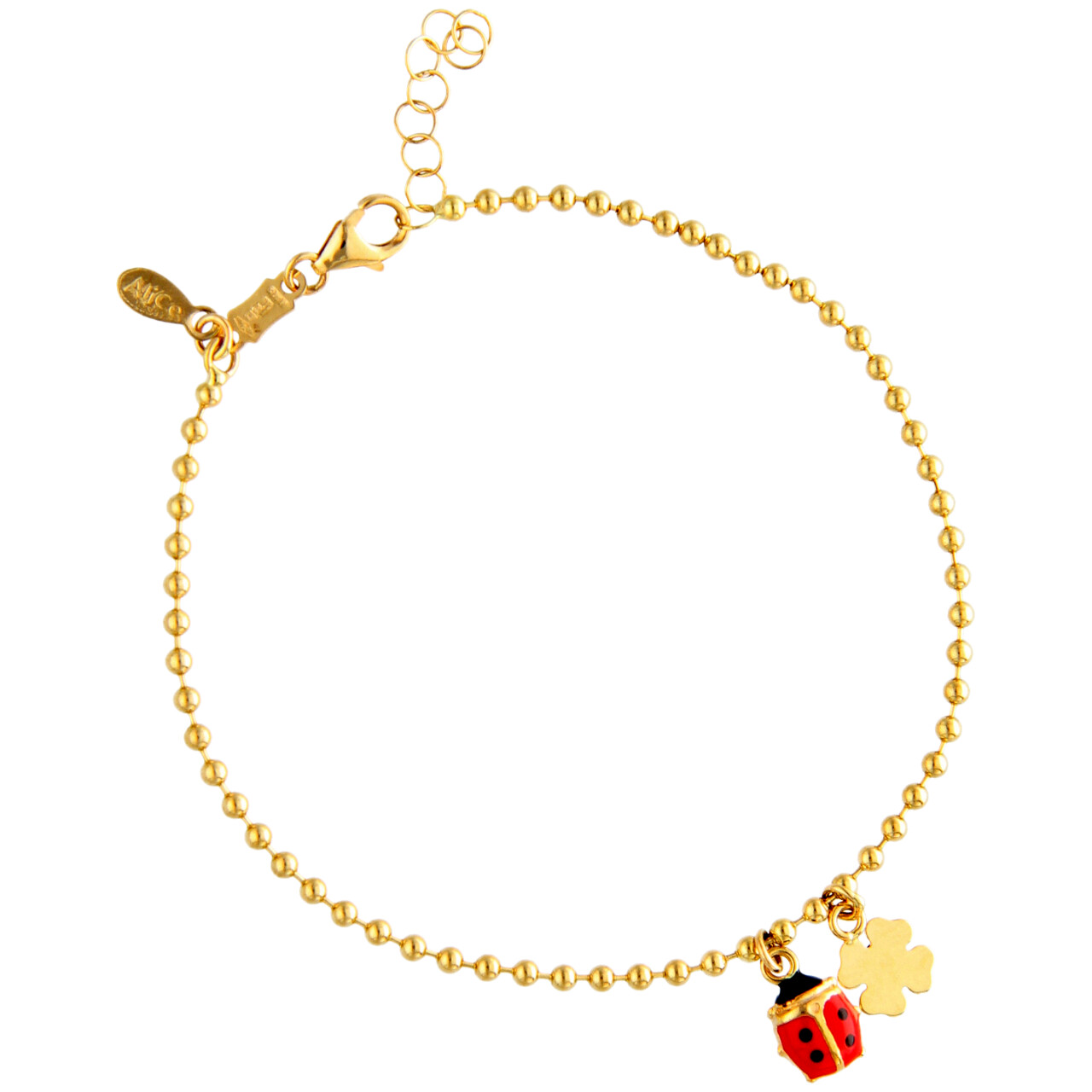 Braccialetto con charms quadrifoglio e coccinella Oro giallo