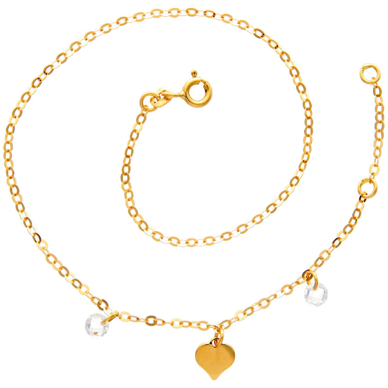 Cavigliera con Cuore e Zirconi oro giallo