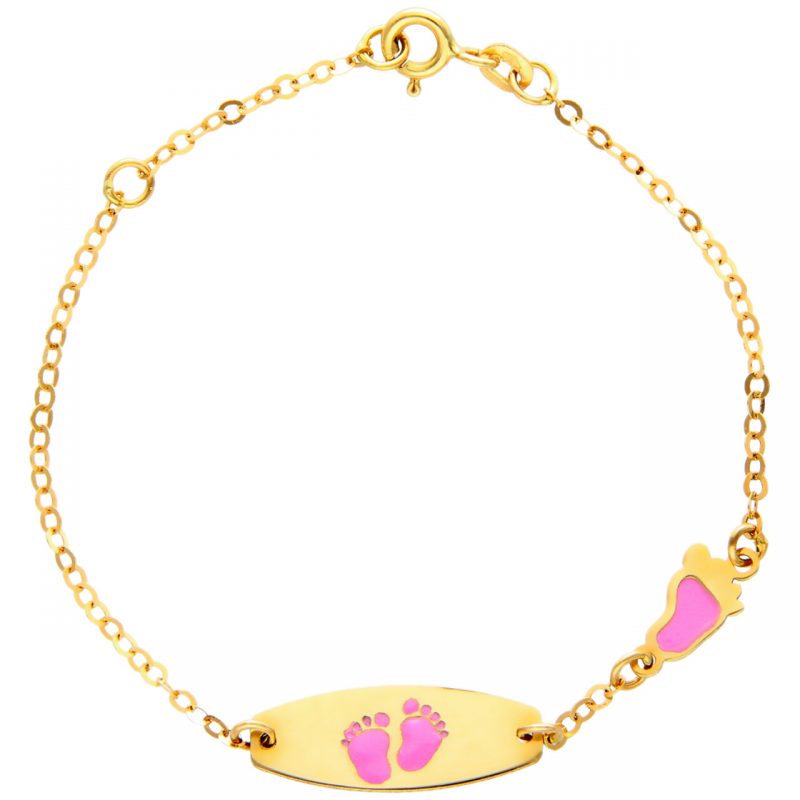 Braccialetto Bimbo oro giallo con piedini rosa