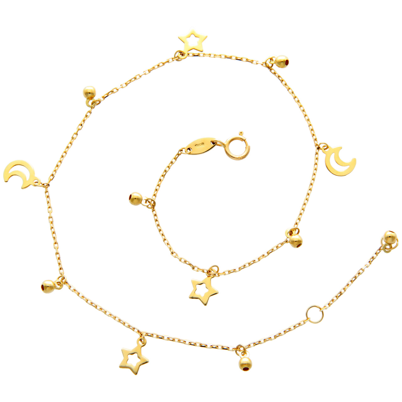 Fußfessel aus Gelbgold mit Monden und Sternen