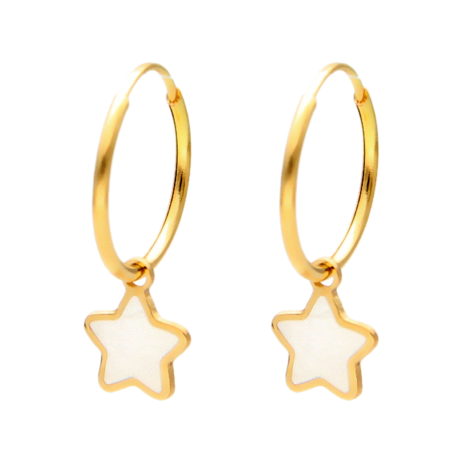 Orecchini cerchio con pendente stella madreperla oro giallo