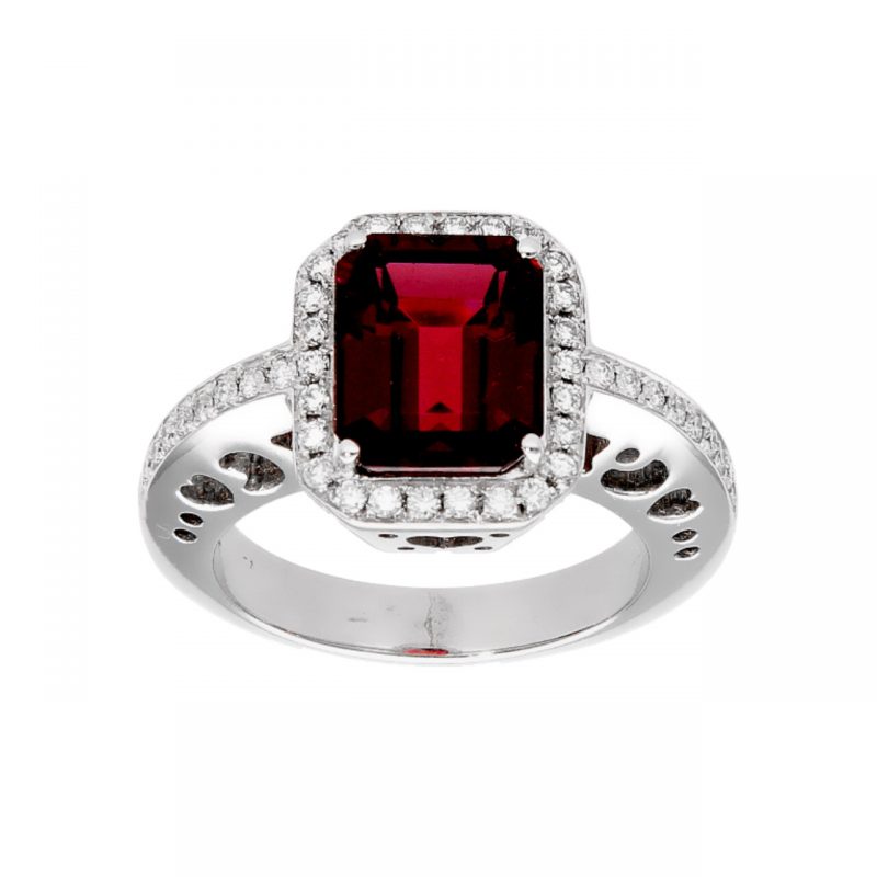 Pasquale Bruni white gold ring with 0.80 ct diamond and garnet