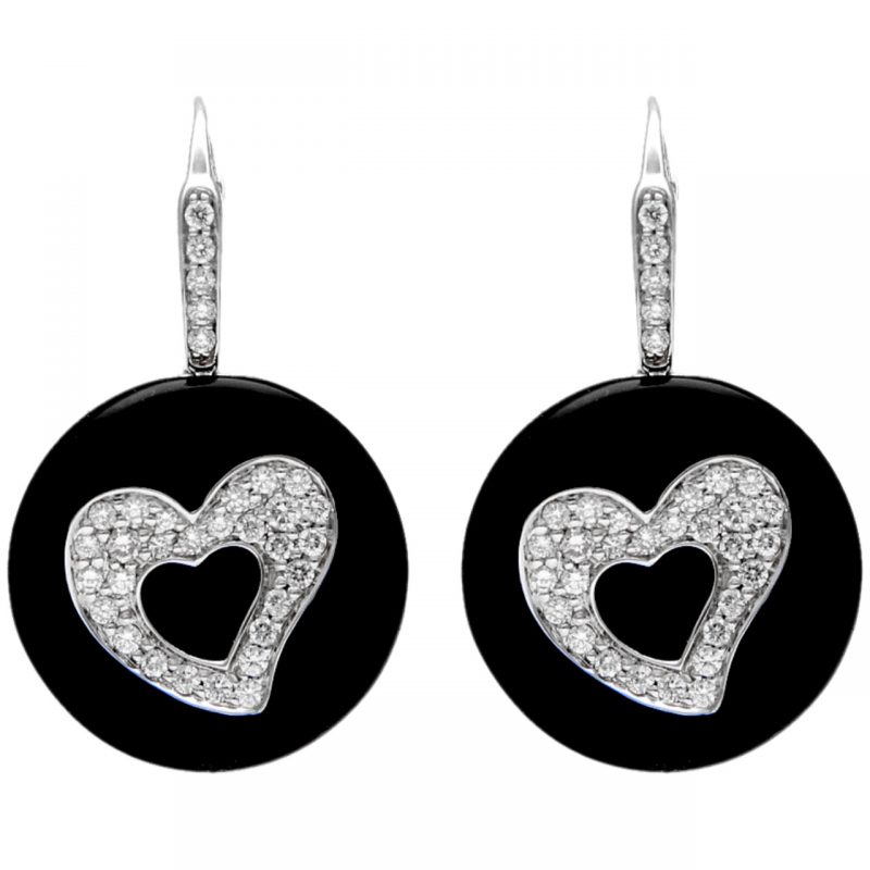 Chimento White gold earrings with onyx and diamond heart