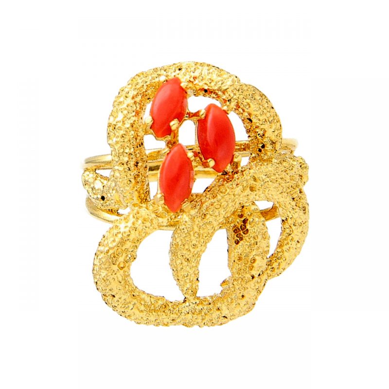 Anillo oro amarillo con corales rojos