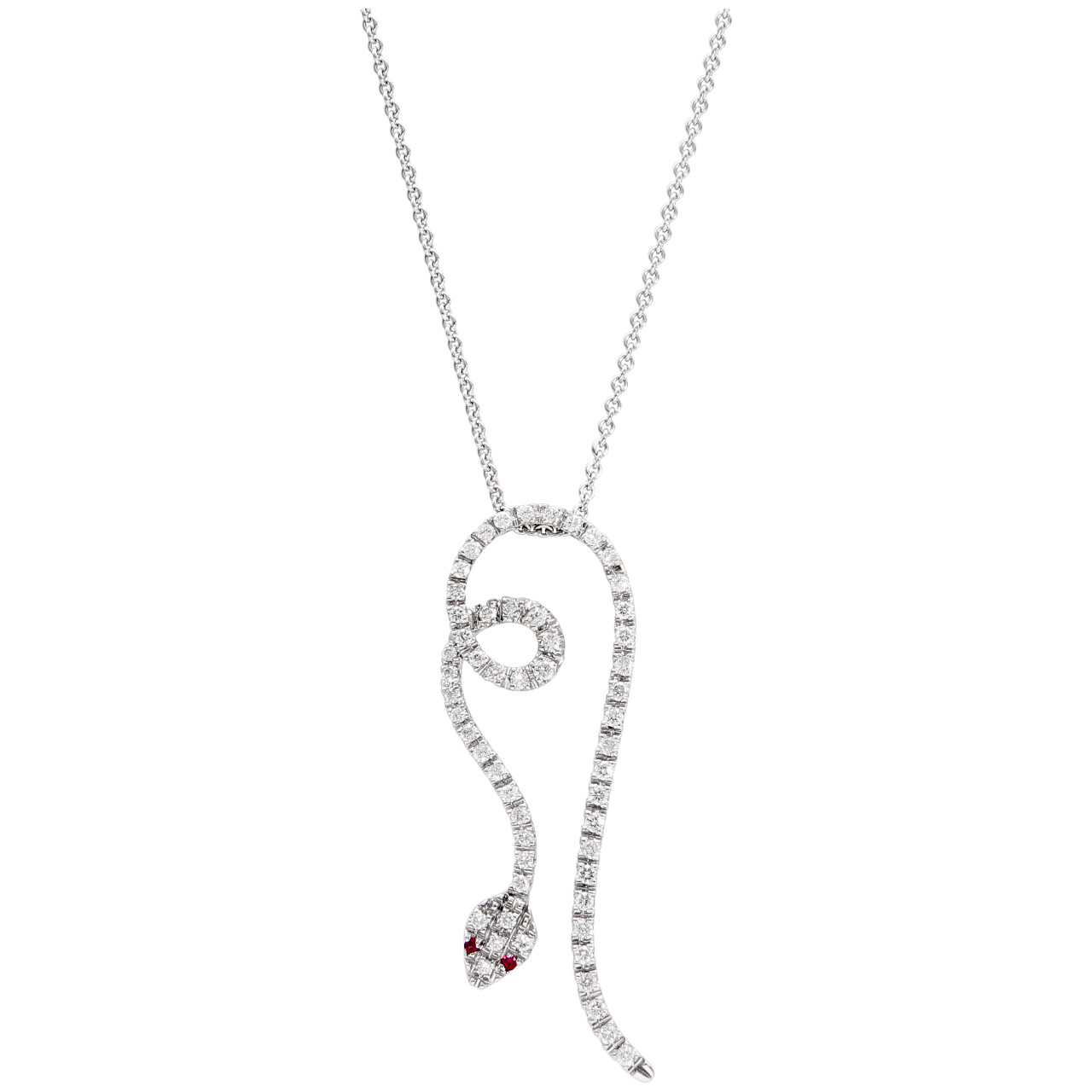 Weißgold Halskette mit Schlange aus Diamanten und Rubine