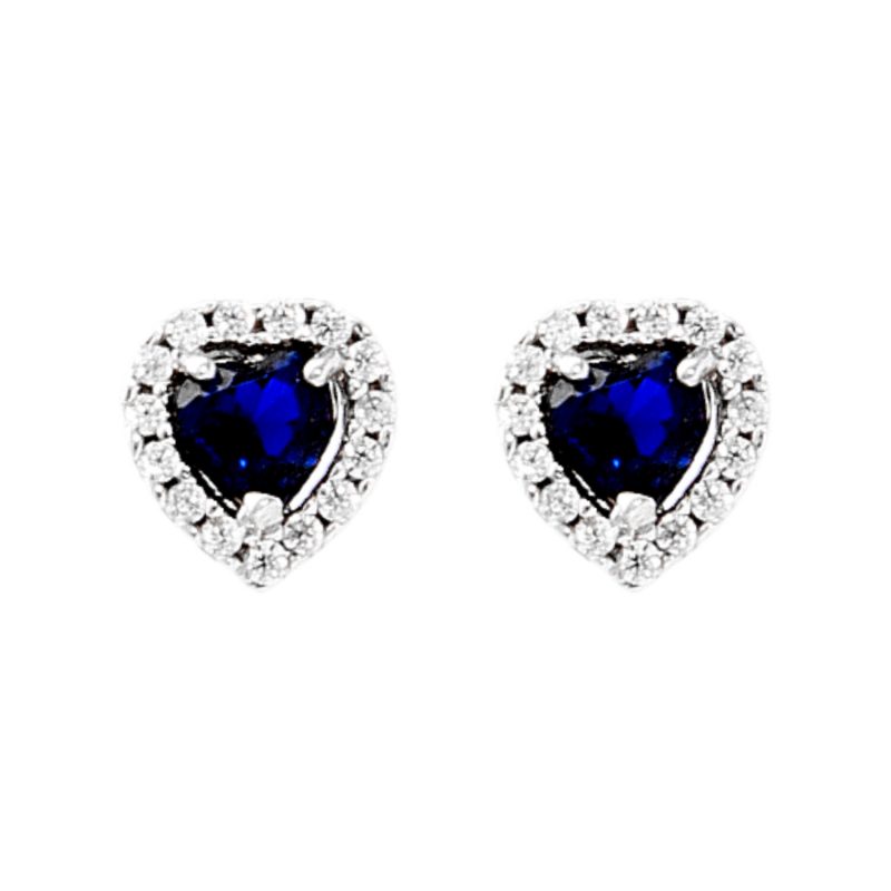 Heart earrings white gold with sapphires and zircons