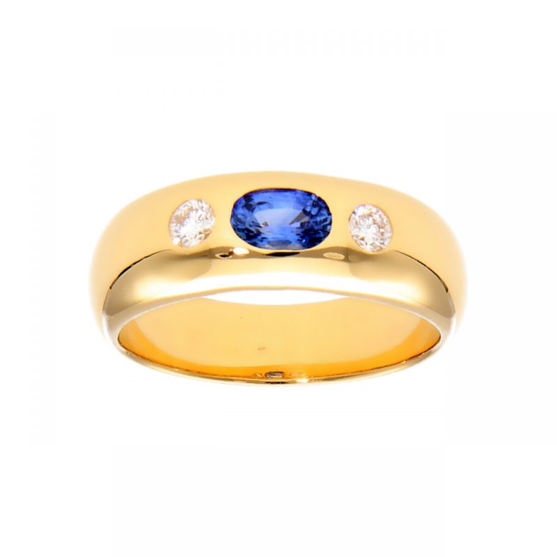 Gelbgold Ring mit Saphir und Diamanten