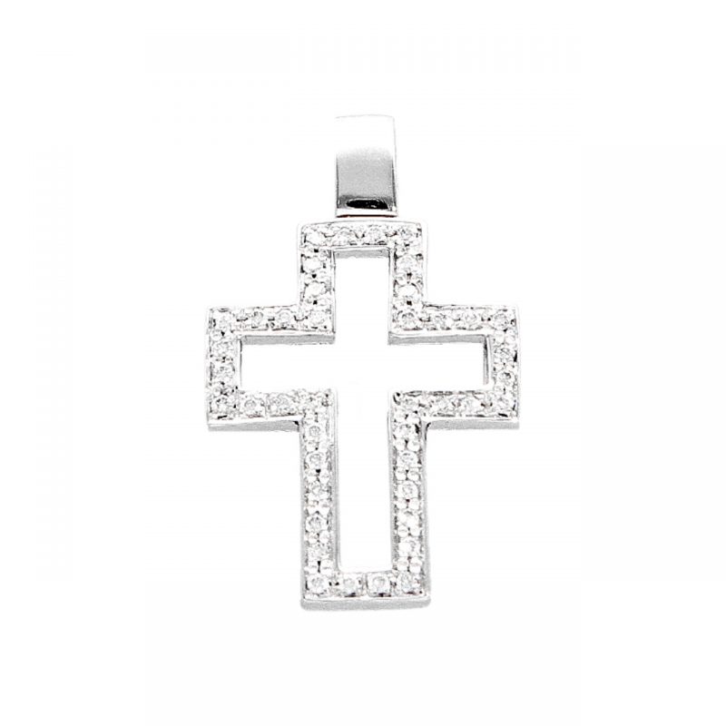 Cross pendant white gold with diamonds 0.43 ct