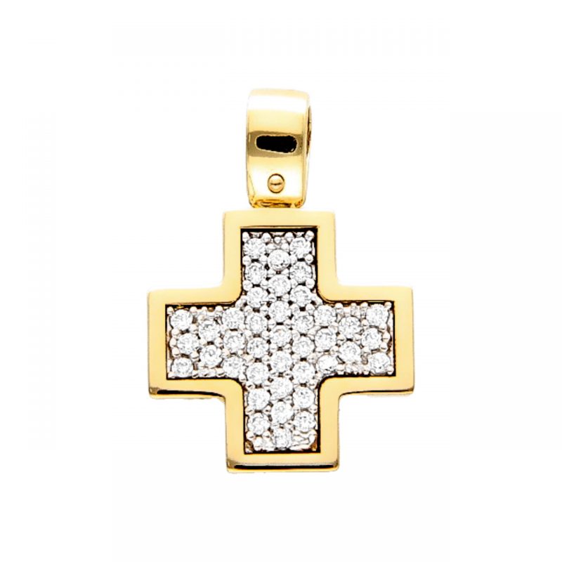 Colgante Cruz oro amarillo con diamantes.